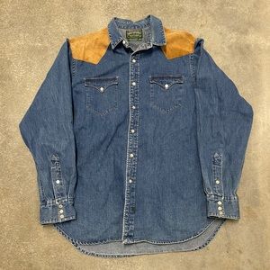 VTG Polo Country Denim Longsleeve Pearl Snap Men XL Western Wear Ralph Lauren